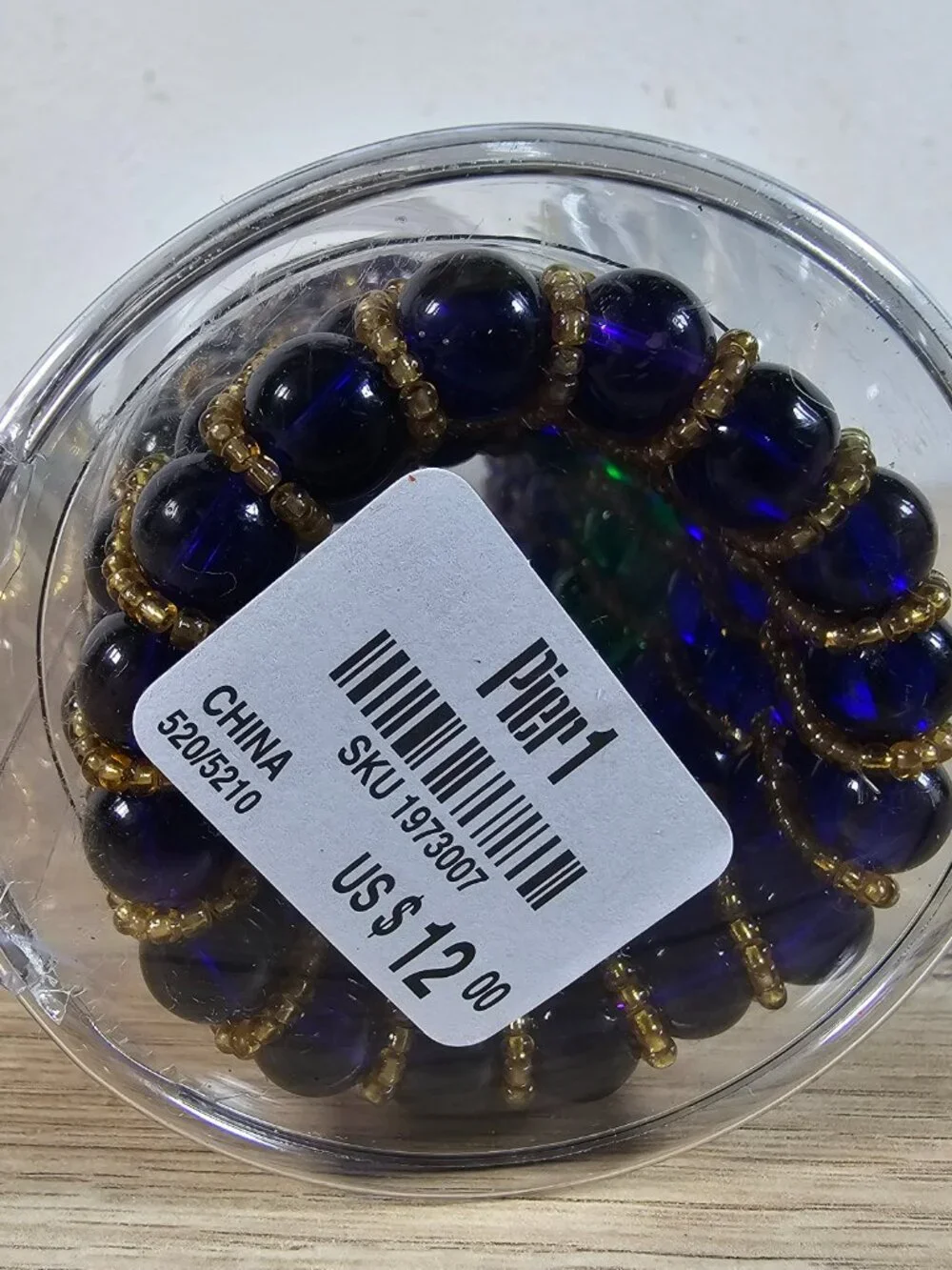 Pier 1 Beaded Napkin Rings Set of 6 Blue Green Gold Tone